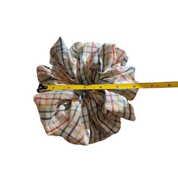 Hair Scrunchie. Multicolor Plaid. Mini (Small) - Picture 2 of 5